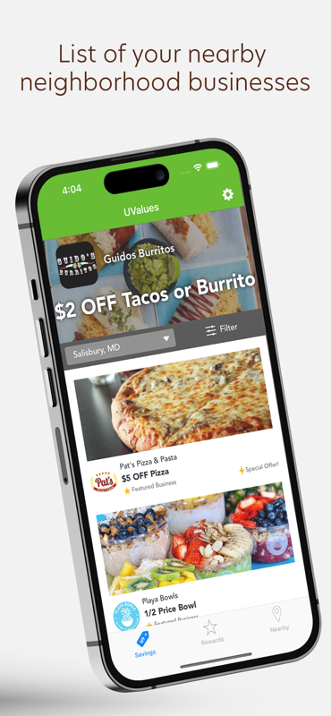 Nearby businesses in the UValues app in Salisbury, MD — UValues Savings